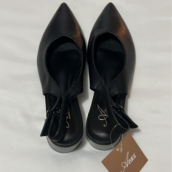 NWOB Azura “Pretty” Black Leather Pointed Toe Slingback Sandals - Picture 4 of 12